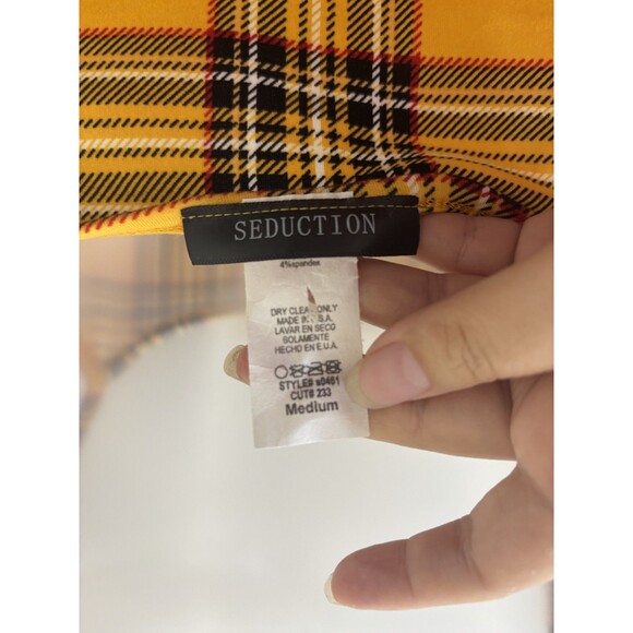 SEDUCTION WOMEN Y2K Bobycon tank Top Size M yellow plaid PREPPY GRUNGE FITTED - Picture 5 of 7